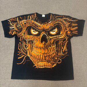 Vintage Liquid Blue Tee Shirt 2XL Black Cotton Terminator Skull Graphic 98 AOP